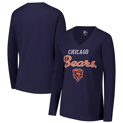 Women's G-III 4Her by Carl Banks Navy Chicago Bears Post Season Long Sleeve V-Neck T-Shirt