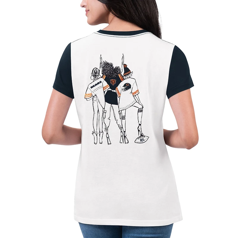 T-shirt pour femme G-III 4Her by Carl Banks blanc/bleu marine Chicago Bears Fashion Illustration