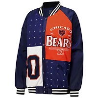Veste aviateur surdimensionnée Gameday Couture bleu marine/orange Chicago Bears pour femme avec strass et boutons-pression