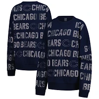 Women's Gameday Couture Navy Chicago Bears Oversized Hype Era Rhinestone Text Sweatshirt