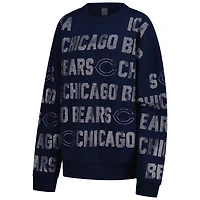 Women's Gameday Couture Navy Chicago Bears Oversized Hype Era Rhinestone Text Sweatshirt
