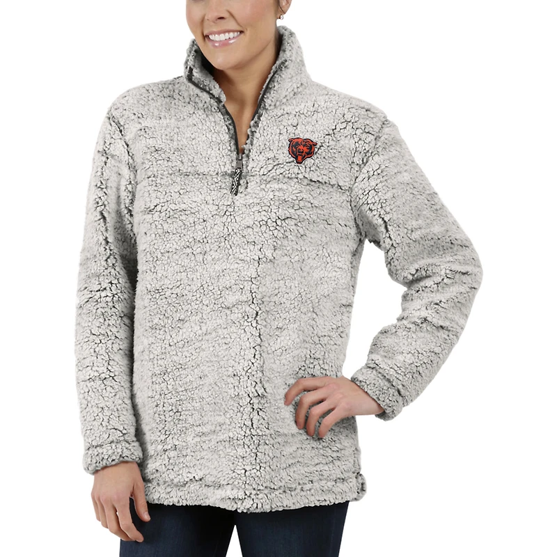 Women's Gray Chicago Bears Sherpa Quarter-Zip Pullover Jacket