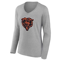 T-shirt à manches longues et col en V authentique personnalisé avec nom numéro des Chicago Bears pour femmes, gris