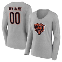 Women's Gray Chicago Bears Team Authentic Personalized Name & Number Long Sleeve V-Neck T-Shirt