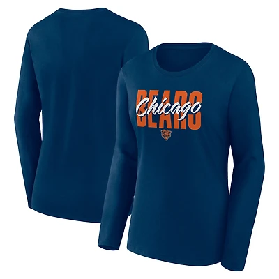 T-shirt à manches longues bleu marine avec logo athlétique pour femme des Chicago Bears