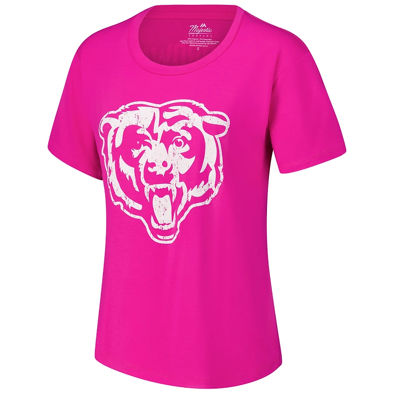 T-shirt Majestic Threads pour femme avec nom et numéro Caleb Williams des Chicago Bears rose