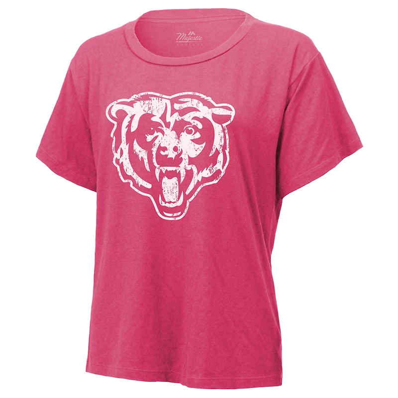 T-shirt Majestic Threads pour femme avec nom et numéro Caleb Williams des Chicago Bears rose