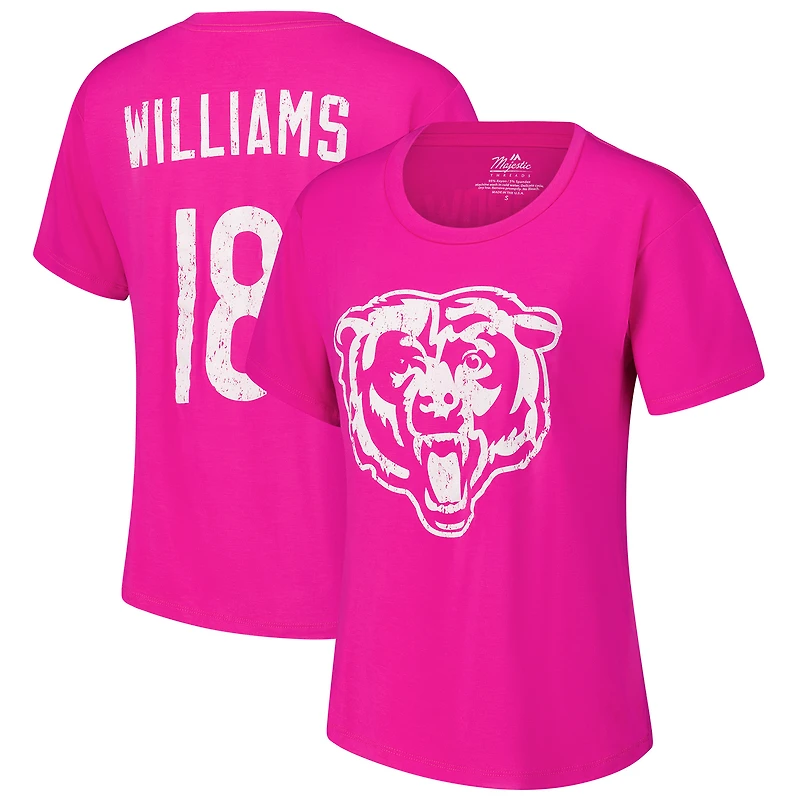 T-shirt Majestic Threads pour femme avec nom et numéro Caleb Williams des Chicago Bears rose