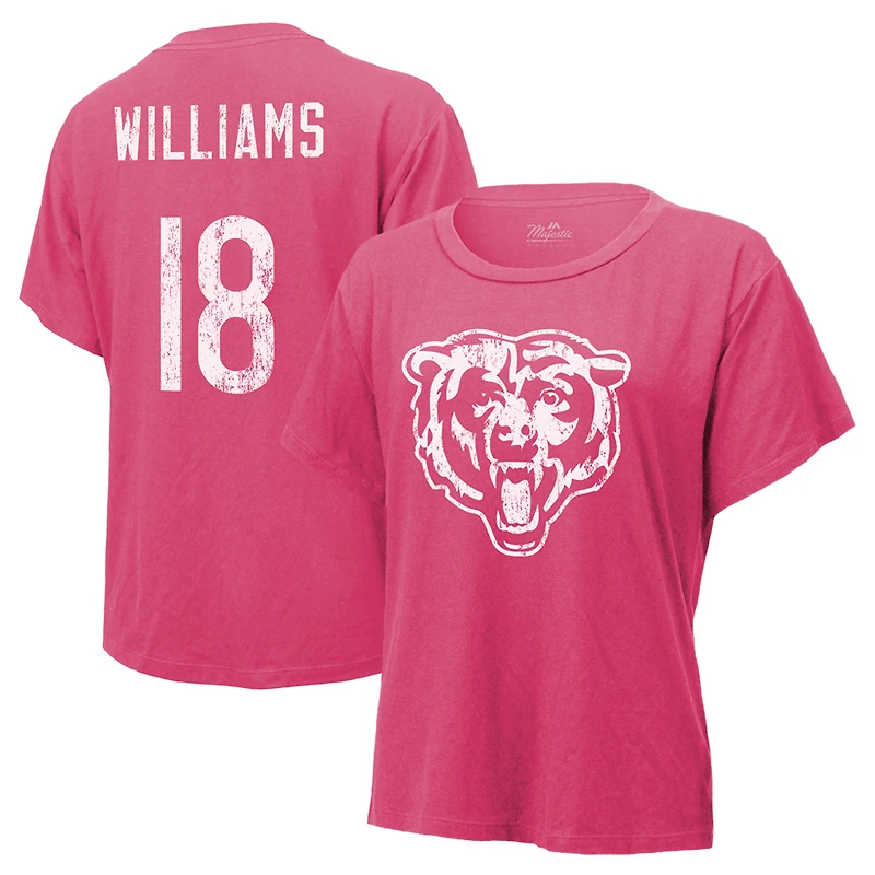T-shirt Majestic Threads pour femme avec nom et numéro Caleb Williams des Chicago Bears rose