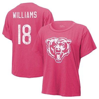 T-shirt Majestic Threads pour femme avec nom et numéro Caleb Williams des Chicago Bears rose