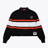 Polo de rugby court à manches longues Mitchell & Ness noir Chicago Bears pour femme