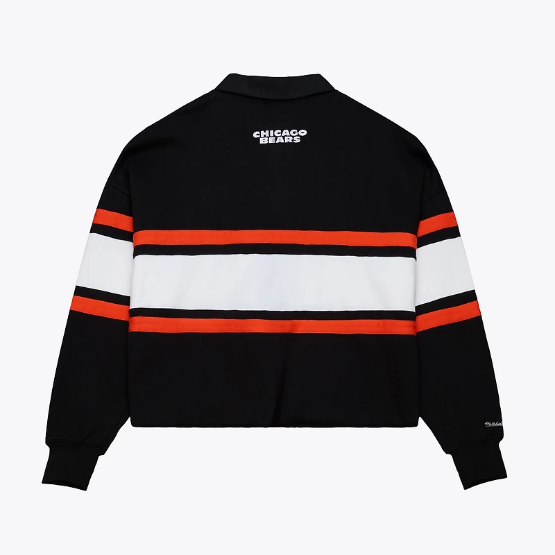Polo de rugby court à manches longues Mitchell & Ness noir Chicago Bears pour femme
