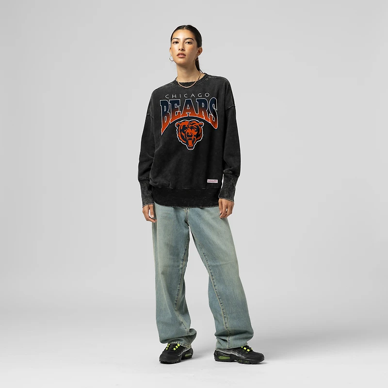 Sweat-shirt ras du cou noir délavé minéral pour femme Mitchell & Ness Chicago Bears