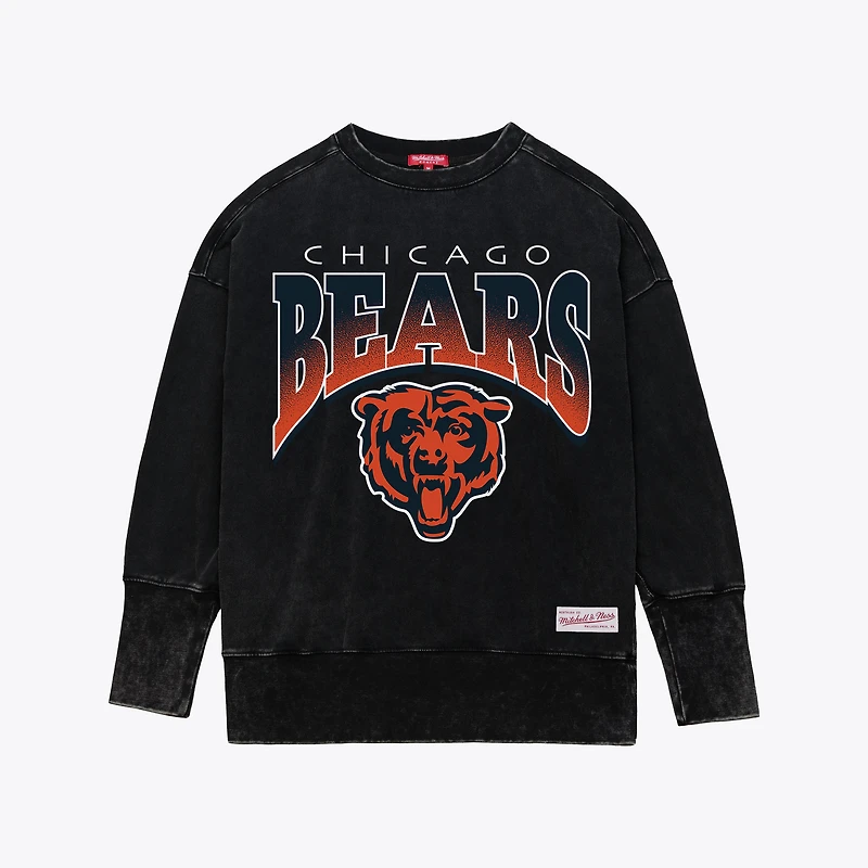 Sweat-shirt ras du cou noir délavé minéral pour femme Mitchell & Ness Chicago Bears