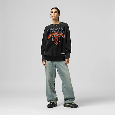 Women's Mitchell & Ness  Black Chicago Bears Delineate Mineral Wash Crewneck Sweatshirt