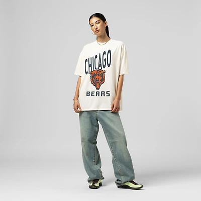 T-shirt boyfriend Mitchell & Ness crème pour femme, logo Chicago Bears.