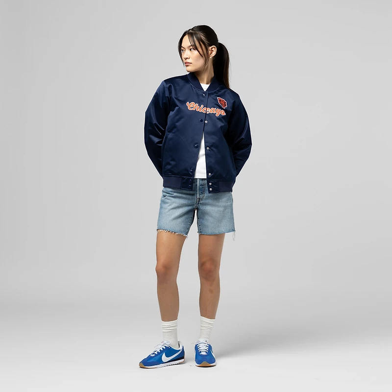 Women's Mitchell & Ness Navy Chicago Bears Full-Snap Satin Jacket