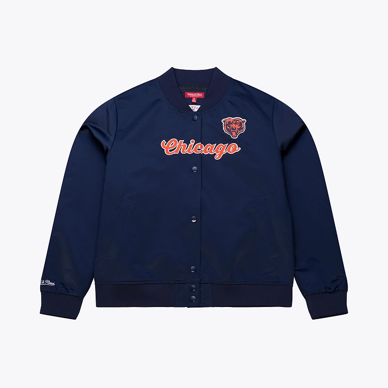 Women's Mitchell & Ness  Navy Chicago Bears Full-Snap Satin Jacket