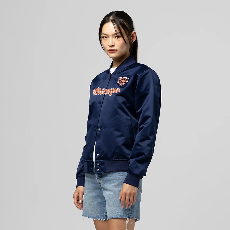 Women's Mitchell & Ness Navy Chicago Bears Full-Snap Satin Jacket