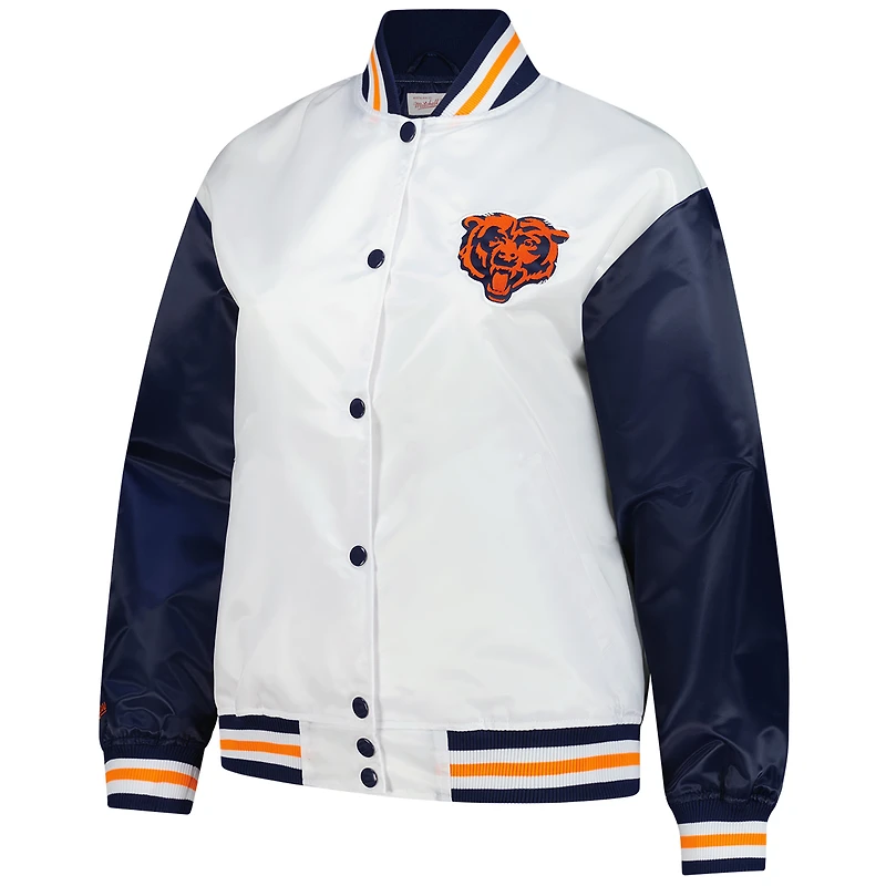 Veste en satin blanche à boutons-pression pour femme Mitchell & Ness, grande taille, motif Chicago Bears