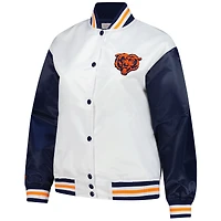 Veste en satin blanche à boutons-pression pour femme Mitchell & Ness, grande taille, motif Chicago Bears