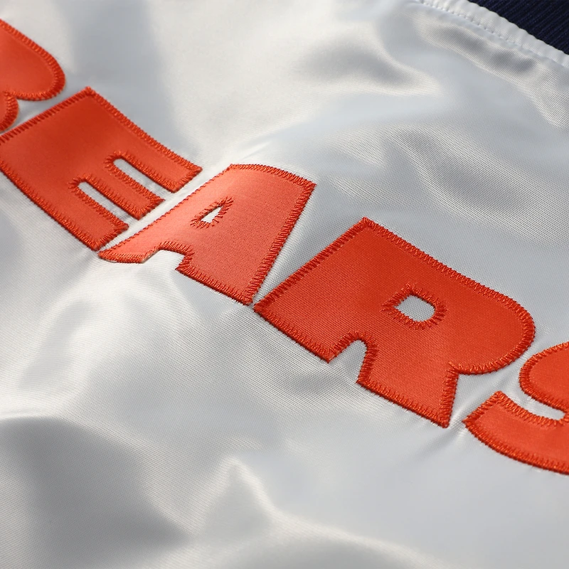 Veste en satin blanche à boutons-pression pour femme Mitchell & Ness, grande taille, motif Chicago Bears