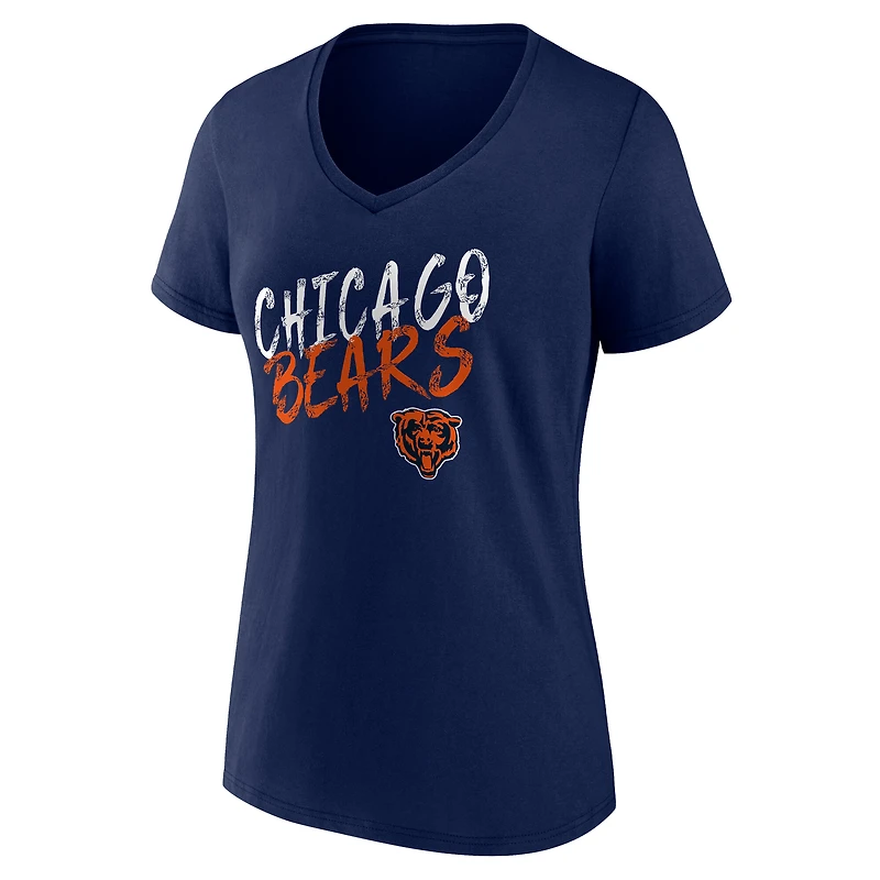 T-shirt à col en V Chicago Bears Hustle pour femme, bleu marine