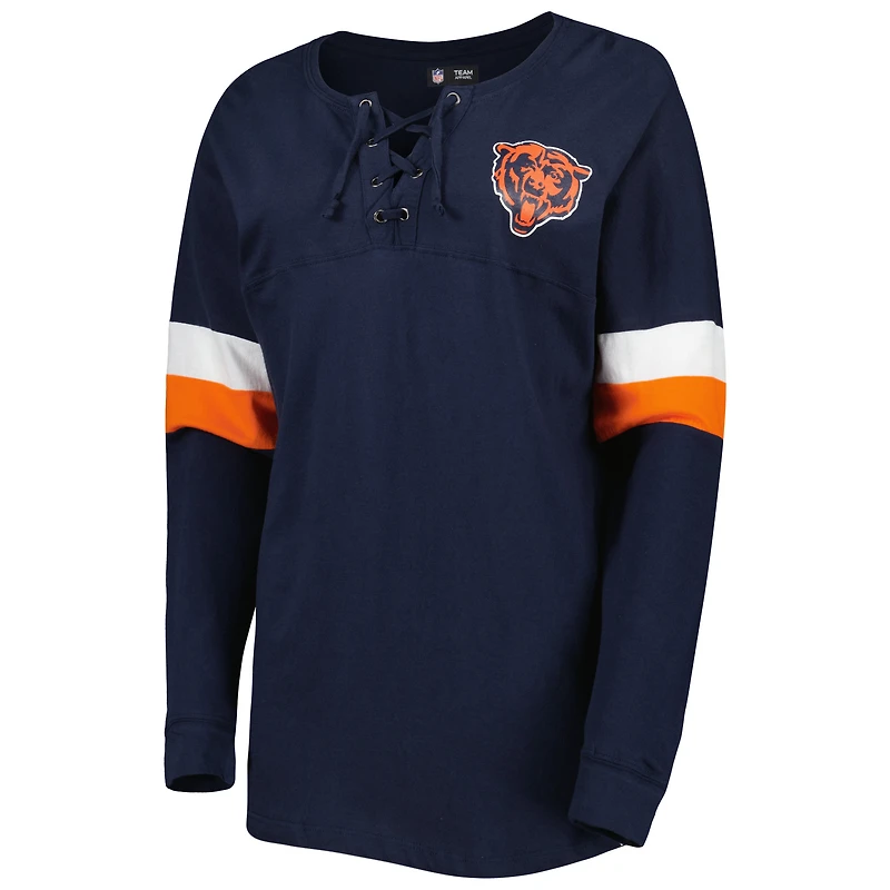 T-shirt à manches longues léger lacets pour femme des Chicago Bears de bleu marine New Era