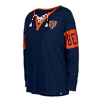 T-shirt à manches longues et col cranté Chicago Bears New Era pour femme bleu marine