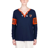 T-shirt à manches longues et col cranté Chicago Bears New Era pour femme bleu marine