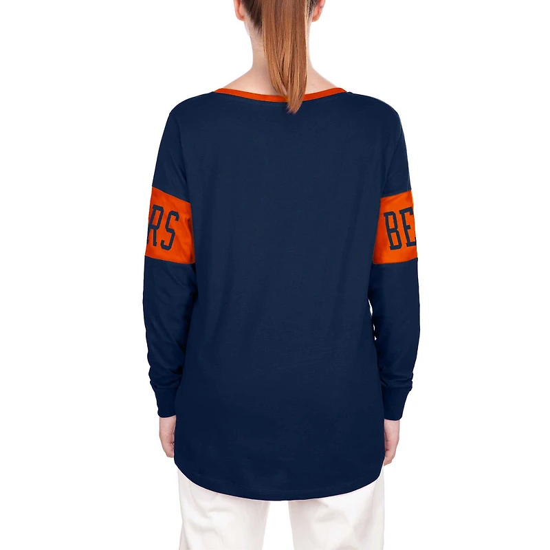 T-shirt à manches longues et col cranté Chicago Bears New Era pour femme bleu marine