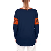T-shirt à manches longues et col cranté Chicago Bears New Era pour femme bleu marine