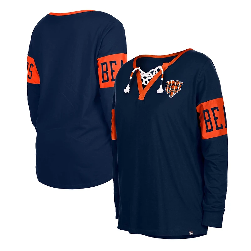T-shirt à manches longues et col cranté Chicago Bears New Era pour femme bleu marine