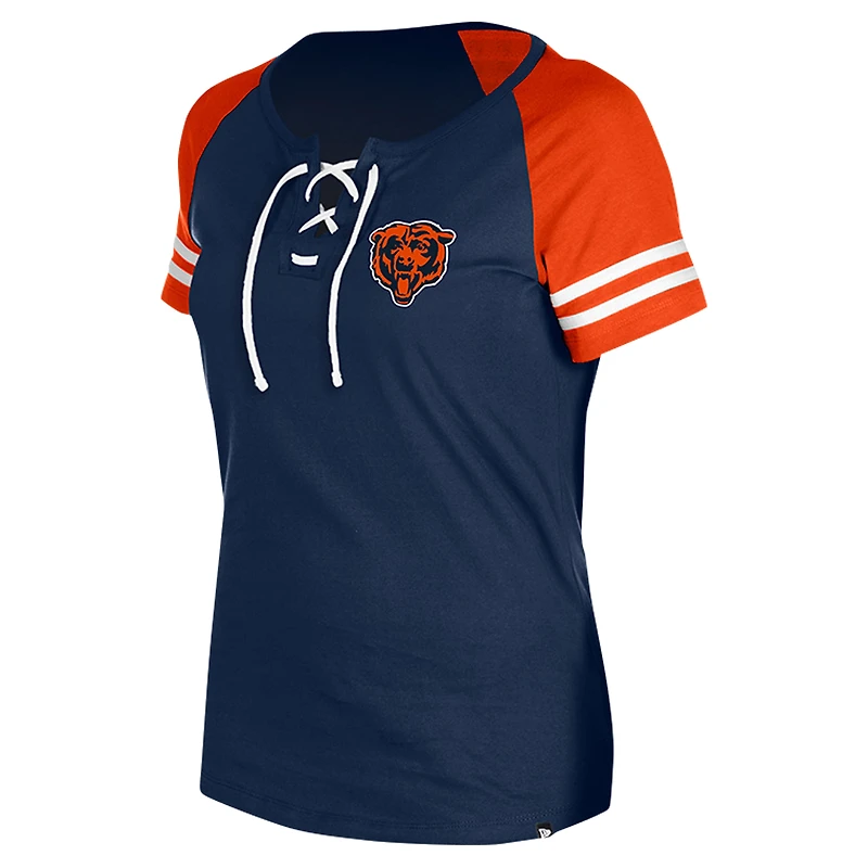Women's New Era Navy Chicago Bears  Lace-Up Raglan T-Shirt