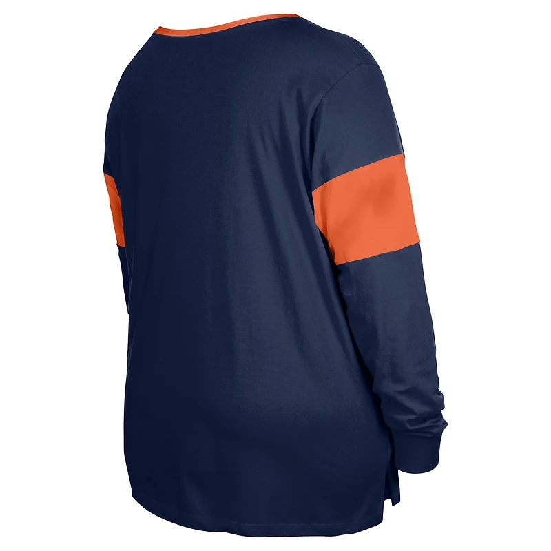 Women's New Era Navy Chicago Bears Plus Lace-Up Notch Neck Long Sleeve T-Shirt