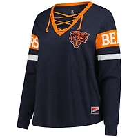 Women's New Era Navy Chicago Bears Plus Throwback Lace-Up Long Sleeve T-Shirt