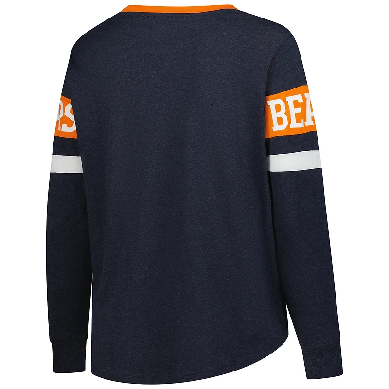 T-shirt à manches longues lacets rétro New Era bleu marine Chicago Bears pour femme, grande taille