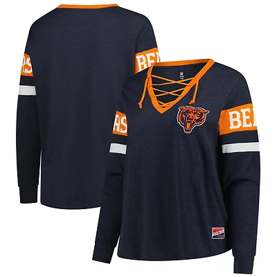 Women's New Era Navy Chicago Bears Plus Throwback Lace-Up Long Sleeve T-Shirt