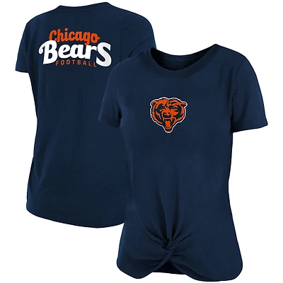 T-shirt flammé pour femme Chicago Bears New Era bleu marine avec nœud torsadé sur le devant