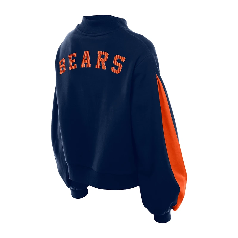 Sweat-shirt à manches ballon et col montant bleu marine Chicago Bears Sport Night pour femme New Era