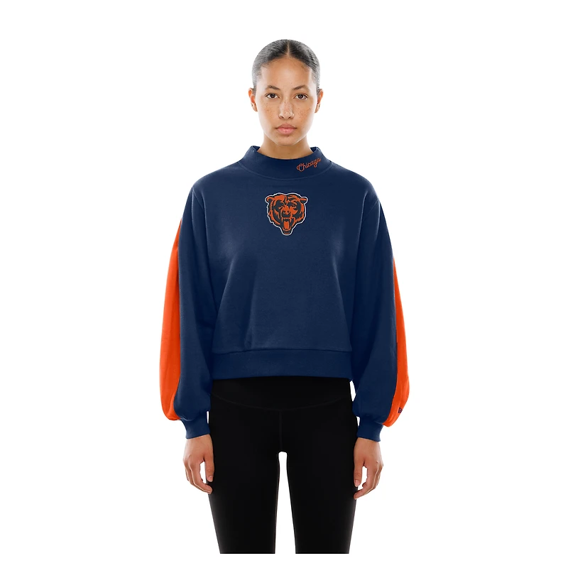 Sweat-shirt à manches ballon et col montant bleu marine Chicago Bears Sport Night pour femme New Era
