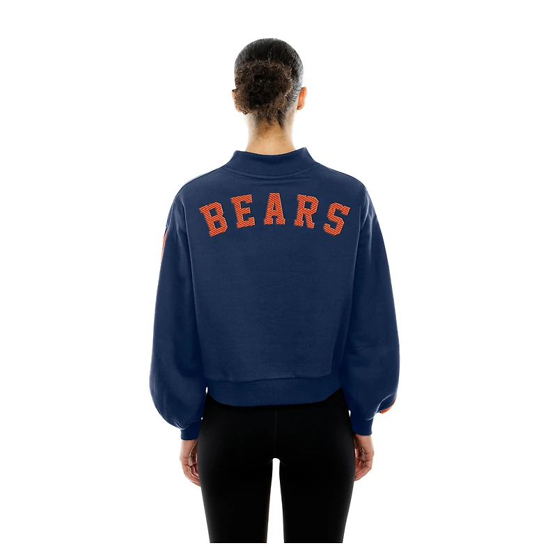 Sweat-shirt à manches ballon et col montant bleu marine Chicago Bears Sport Night pour femme New Era