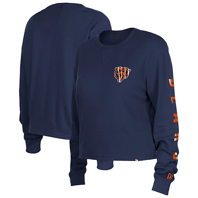 Women's New Era  Navy Chicago Bears Sport Night Thermal Long Sleeve Cropped T-Shirt