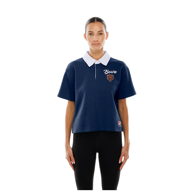 Women's New Era Navy Chicago Bears Throwback Boxy Cropped Polo
