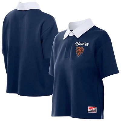 Women's New Era Navy Chicago Bears Throwback Boxy Cropped Polo