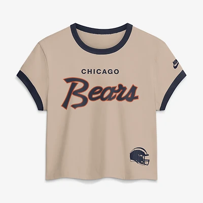 Women's Nike Cream Chicago Bears Rewind Ringer Mod Cropped T-Shirt