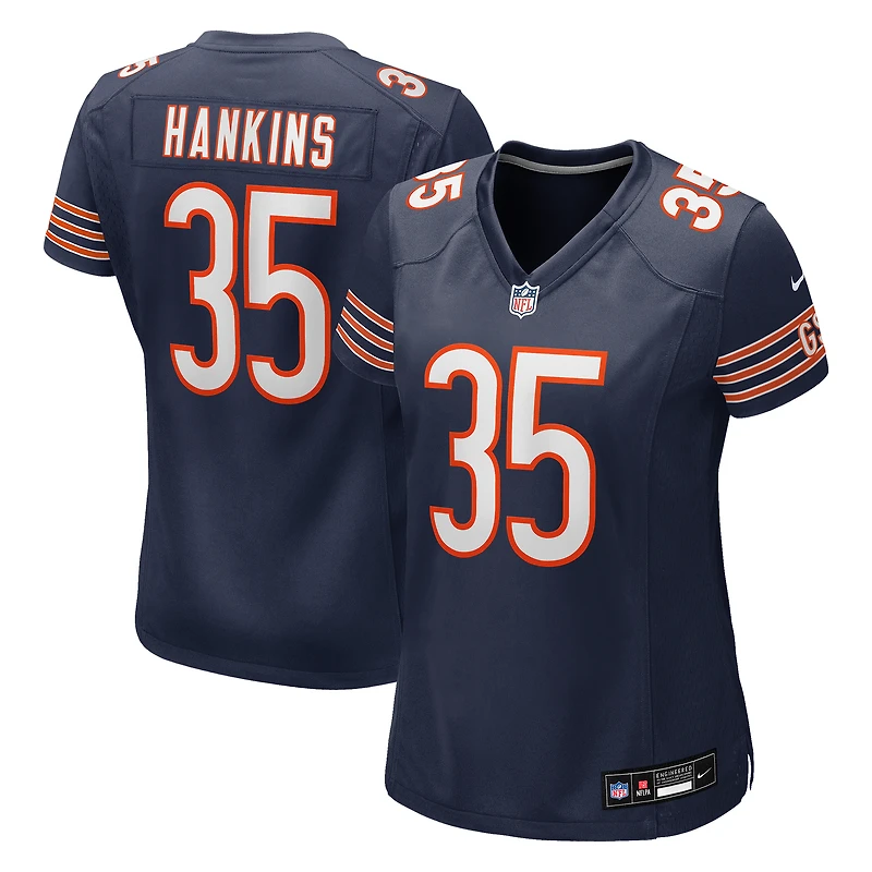 Maillot Nike Deion Hankins bleu marine pour femme des Chicago Bears