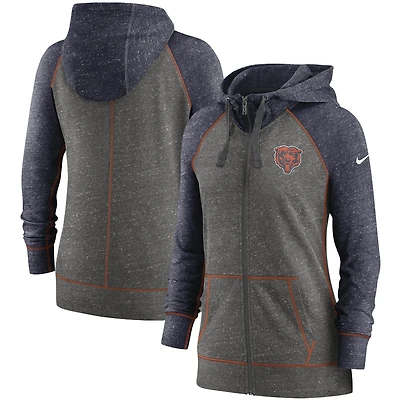 Women's Nike Heathered Charcoal/Navy Chicago Bears Gym Vintage Raglan Full-Zip Hoodie