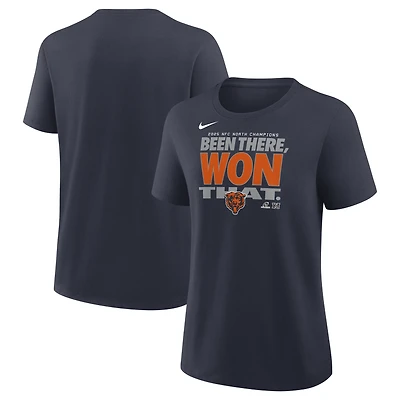 T-shirt Nike bleu marine pour femme, collection trophées des Chicago Bears, champions de la division NFC Nord 2025
