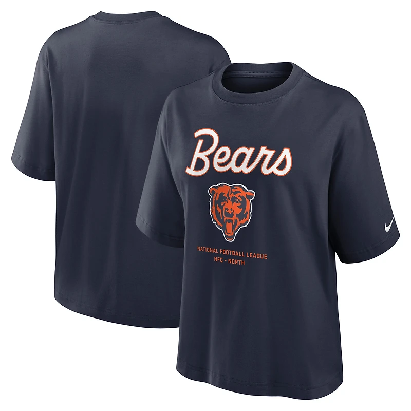 Women's Nike Navy Chicago Bears Essential Script Relaxed Boxy T-Shirt